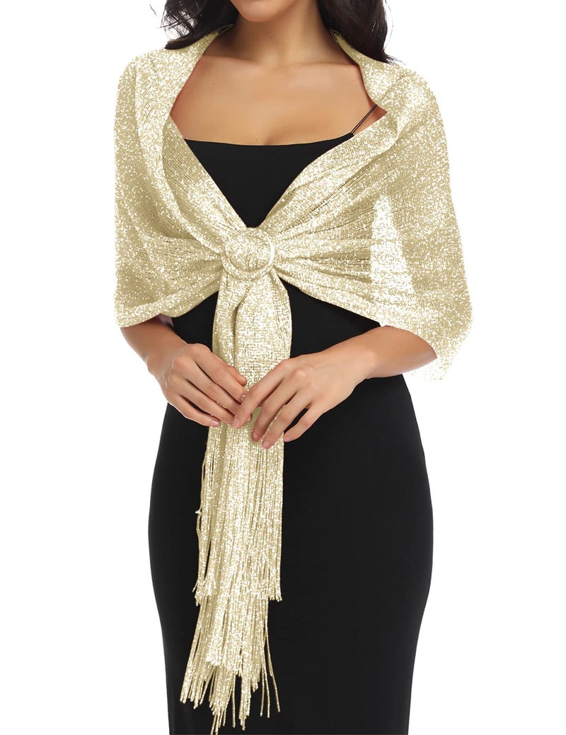 BANETTETA BANETTE Shawls and Wraps for Evening Dresses and Weddings - Gold Shawls and Wraps for Women - Dressy Champagne - Image 1